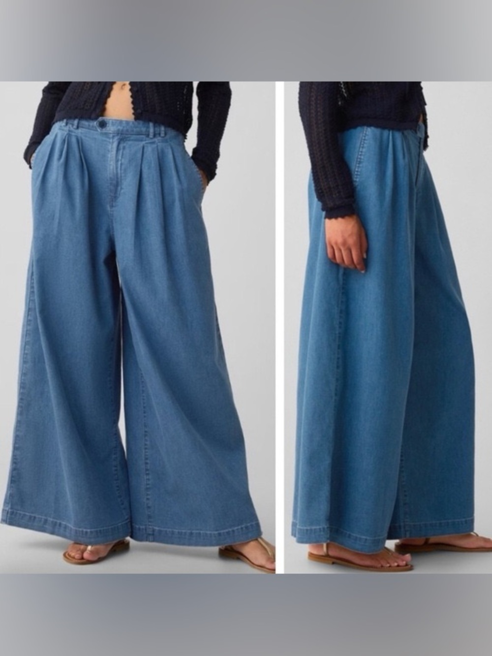 High-Rise Wide Leg Flare Jeans - Medium Blue